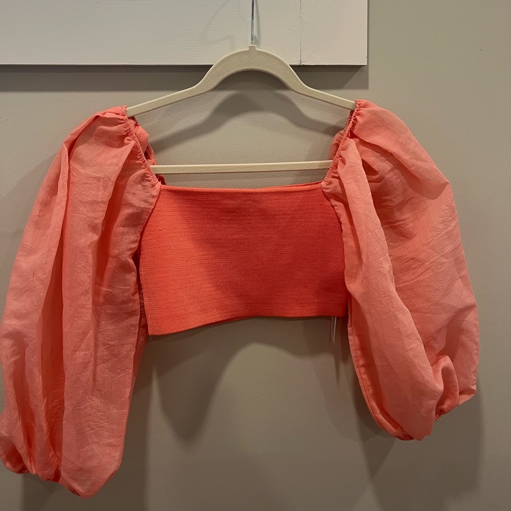 ZARA PINK PUFF SLEEVE TOP SIZE M